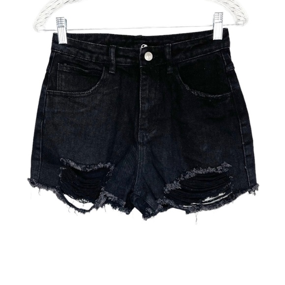 𝅺Princess Polly Elise Distressed Denim Shorts Black NWT - Picture 2 of 14